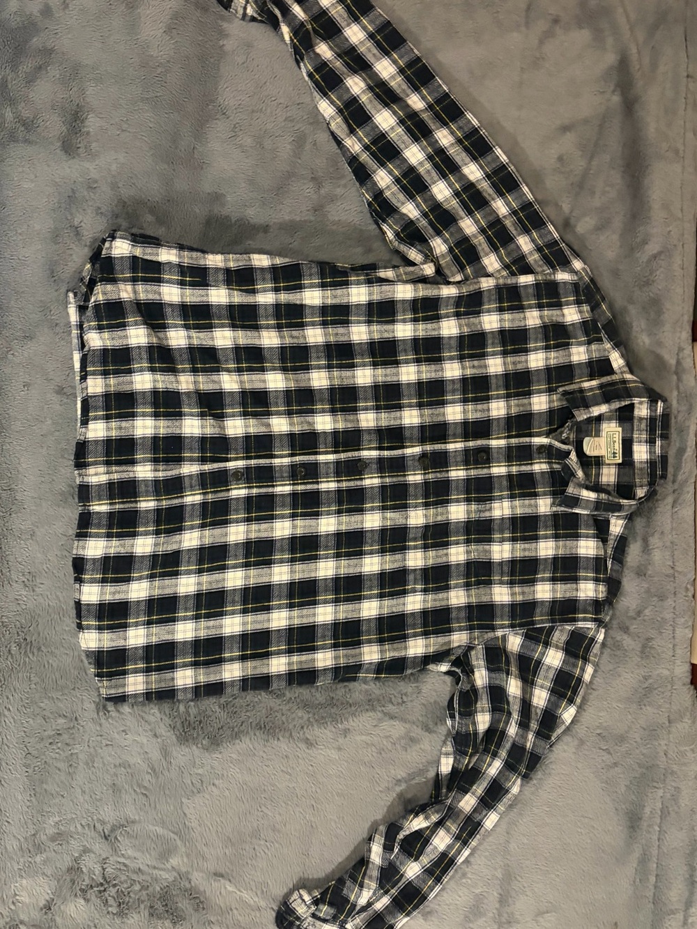 L.L.Bean Navy, White & Yellow Plaid Flannel Button-Up